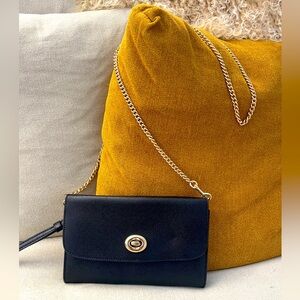 Coach Black Clutch Leather Bag with Chain